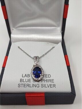 NWT JCPenney Lab Blue Sapphire Sterling 925 Necklace 18"